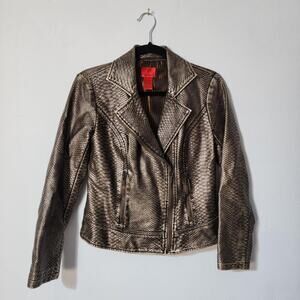 Snakeskin Moto Jacket Warm Tone Bronze Gold Small V Christina